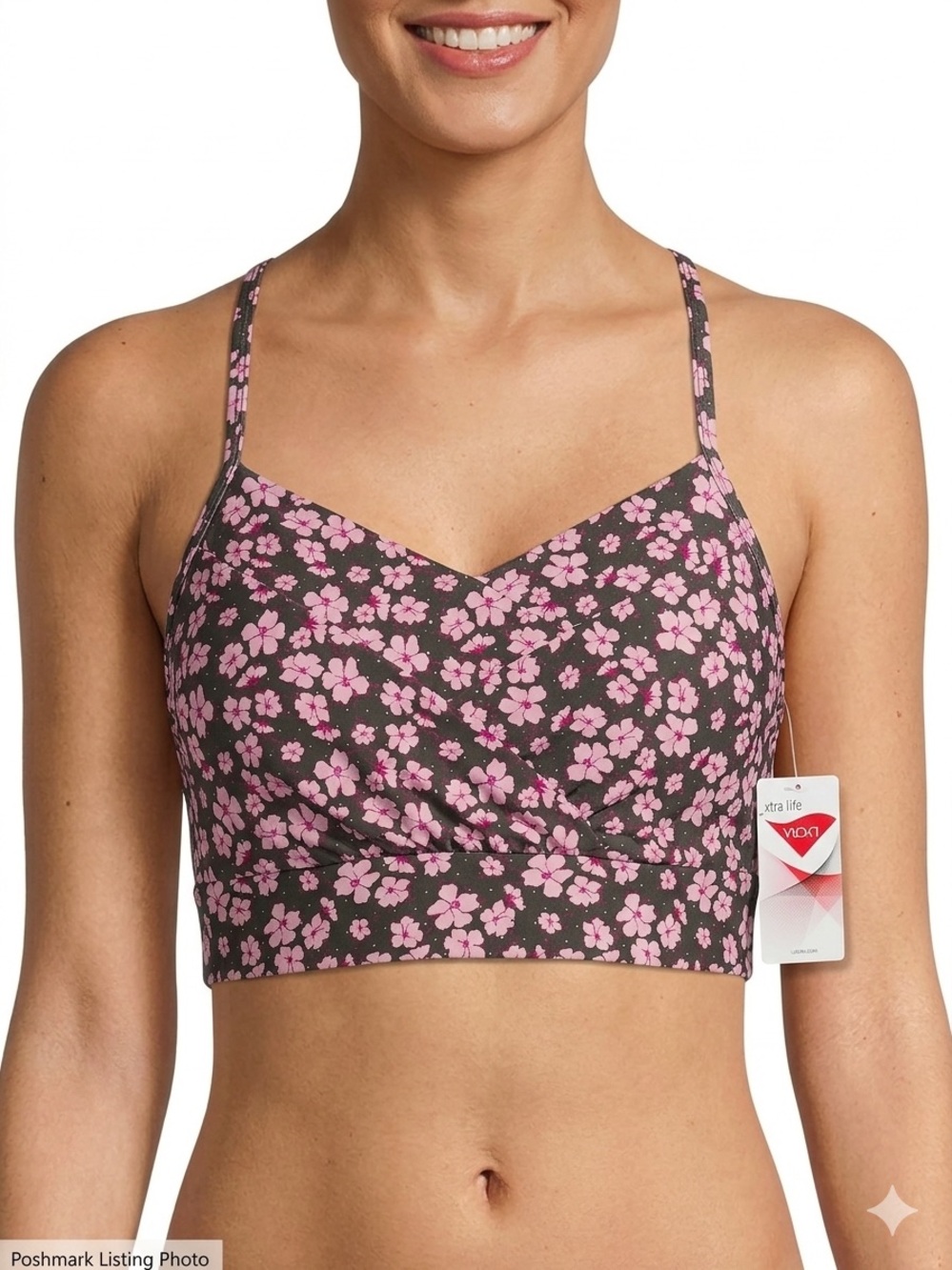 Women's Pink Floral Bralette - V-neck Floral Comfort Bra